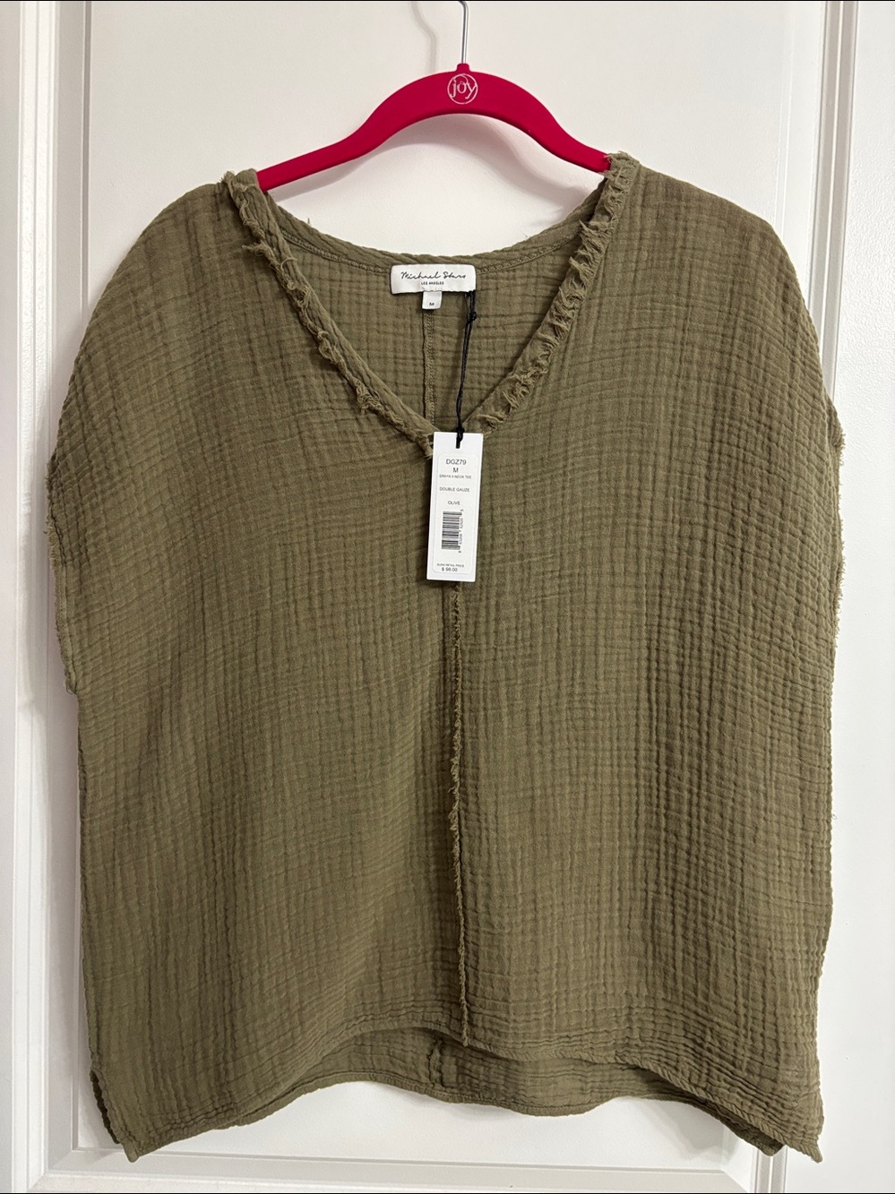 NWT Michael Stars Draya V-Neck Cotton Double Gauze Top Olive Size Medium - Picture 5 of 10